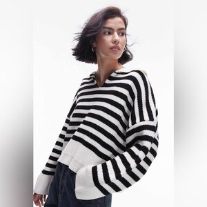 Topshop Black and White collared striped sweater